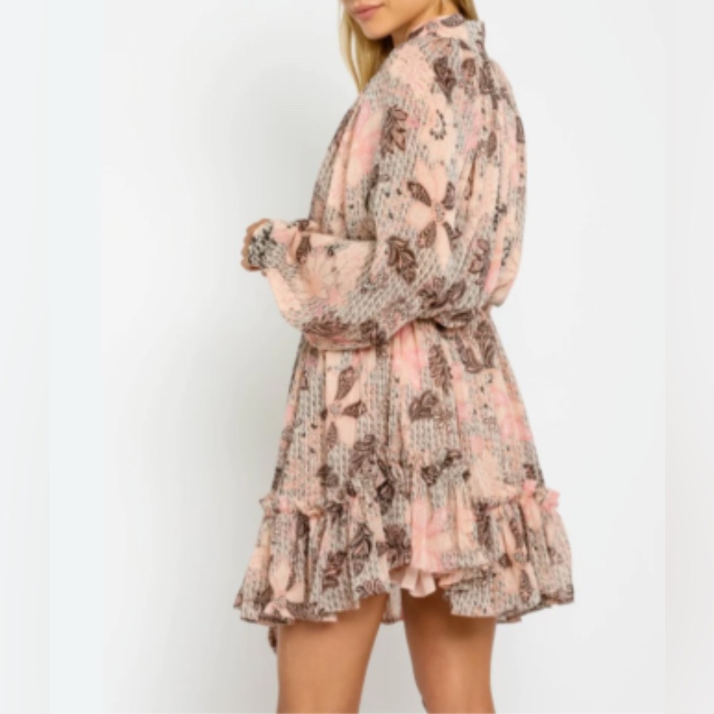 Olivaceous Pink and Black Floral Long Sleeve Dress